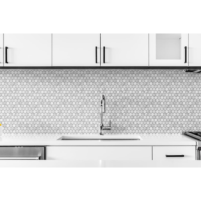 NextWall Peel &amp; Stick Marble Hexagon Carrara &amp; Argos Grey Wallpaper image 5 of 5