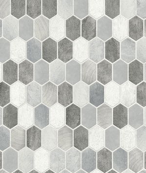 NextWall Peel & Stick Brushed Hex Tile Icy Grey & Nickel Wallpaper