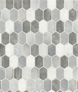 NextWall Peel & Stick Brushed Hex Tile Icy Grey & Nickel Wallpaper