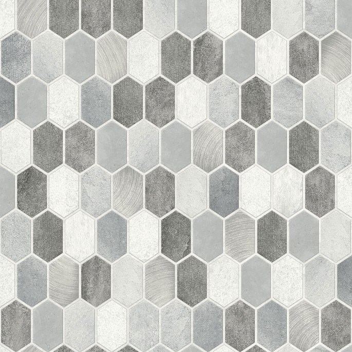 NextWall Peel &amp; Stick Brushed Hex Tile Icy Grey &amp; Nickel Wallpaper image 1 of 4