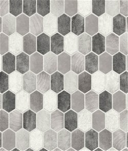 NextWall Peel & Stick Brushed Hex Tile Pavestone & Chrome Wallpaper