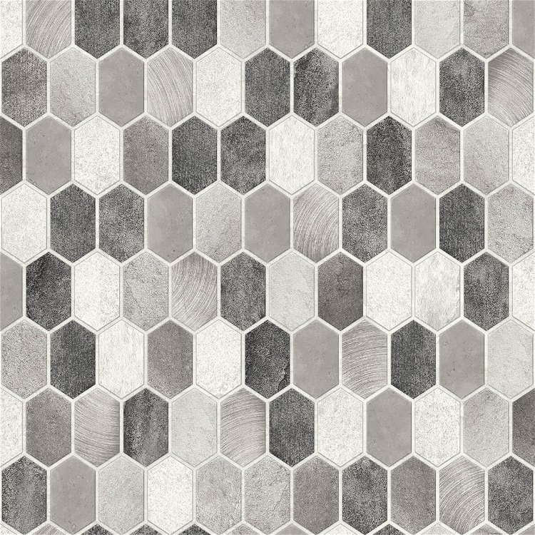 NextWall Peel & Stick Brushed Hex Tile Pavestone & Chrome Wallpaper