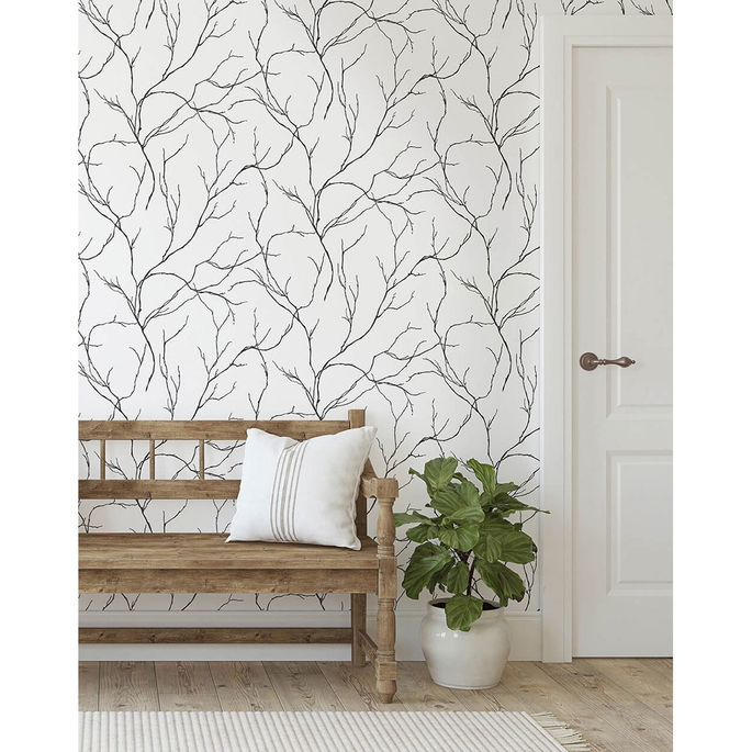 NextWall Peel &amp; Stick Delicate Branches Ebony Wallpaper image 2 of 5