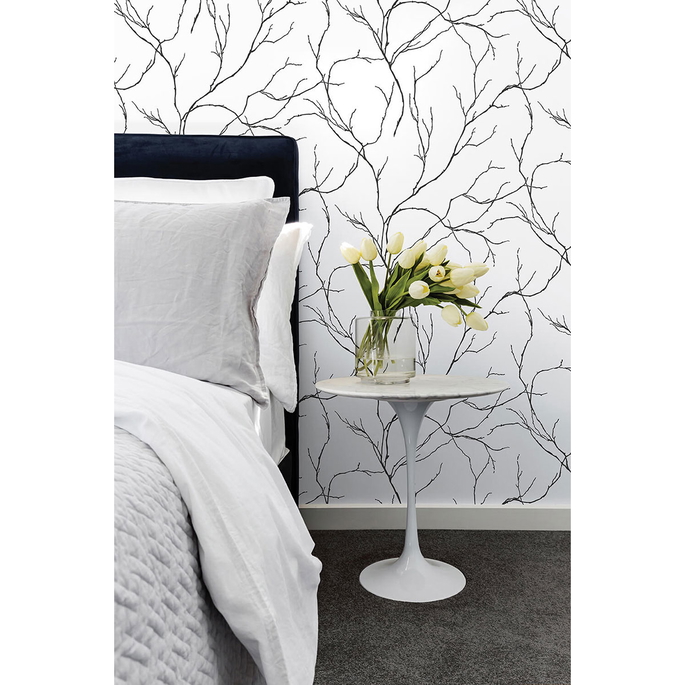 NextWall Peel &amp; Stick Delicate Branches Ebony Wallpaper image 3 of 5