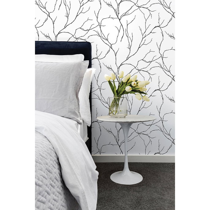 NextWall Peel &amp; Stick Delicate Branches Ebony Wallpaper image 3 of 5