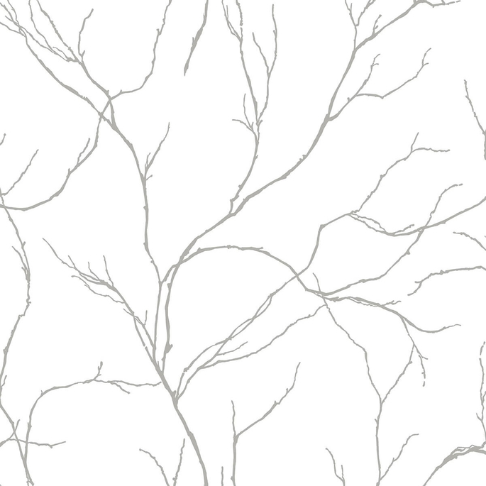 NextWall Peel &amp; Stick Delicate Branches Metallic Silver Wallpaper image 1 of 5