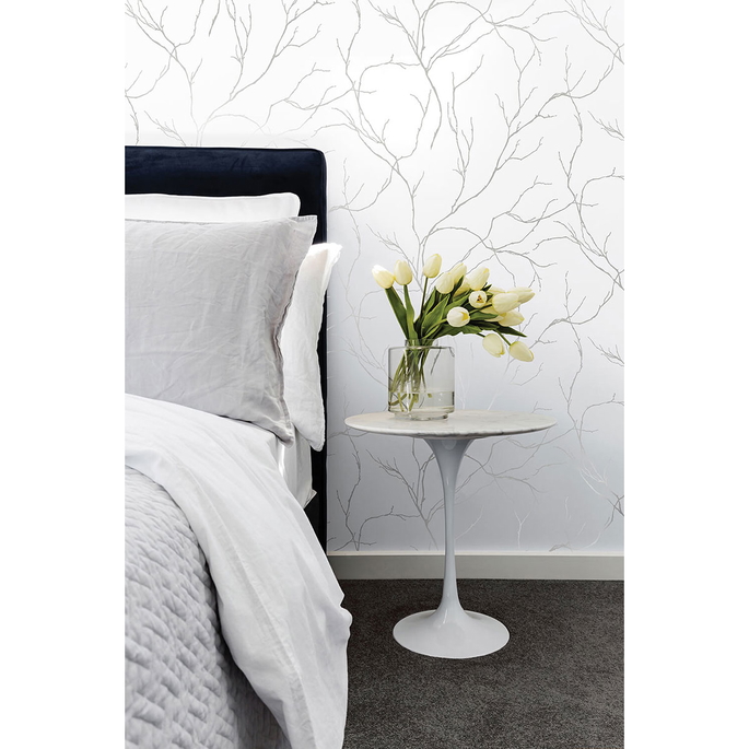 NextWall Peel &amp; Stick Delicate Branches Metallic Silver Wallpaper image 3 of 5