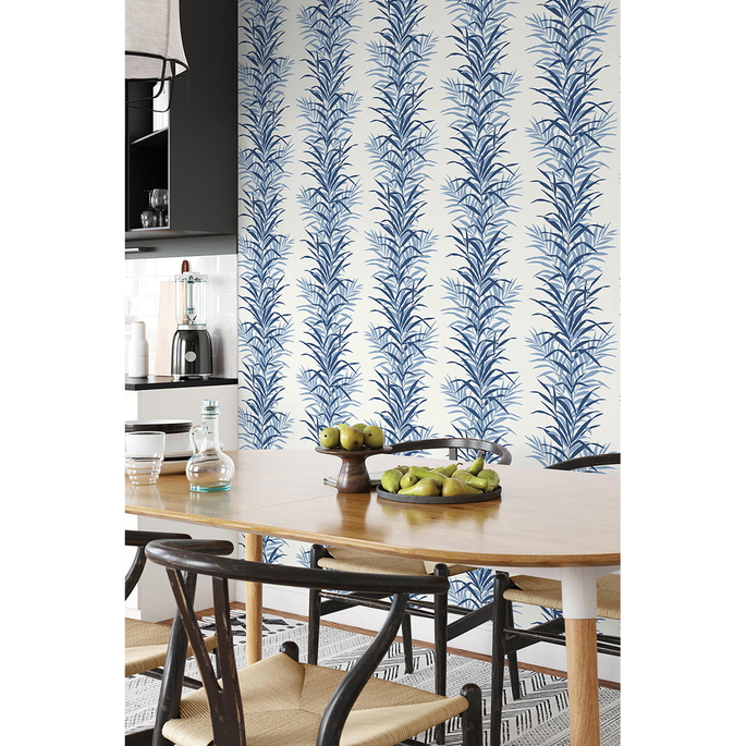 NextWall Peel &amp; Stick Leaf Stripe Carolina Blue Wallpaper image 3 of 5