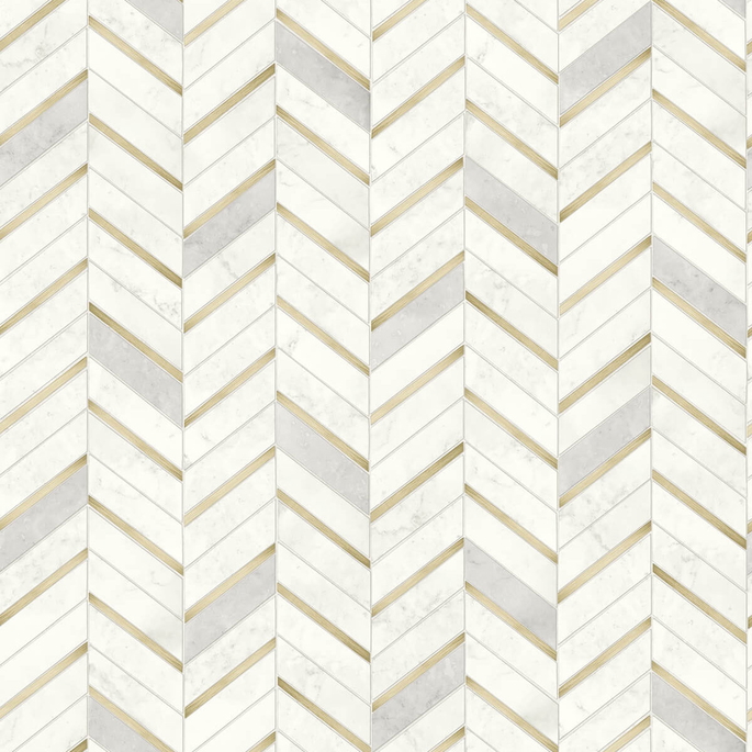 NextWall Peel &amp; Stick Chevron Marble Tile Metallic Gold &amp; Pearl Gray Wallpaper image 1 of 5