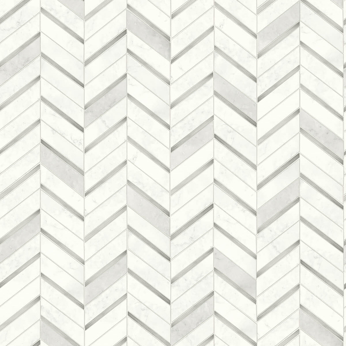 NextWall Peel &amp; Stick Chevron Marble Tile Metallic Silver &amp; Pearl Gray Wallpaper image 1 of 5