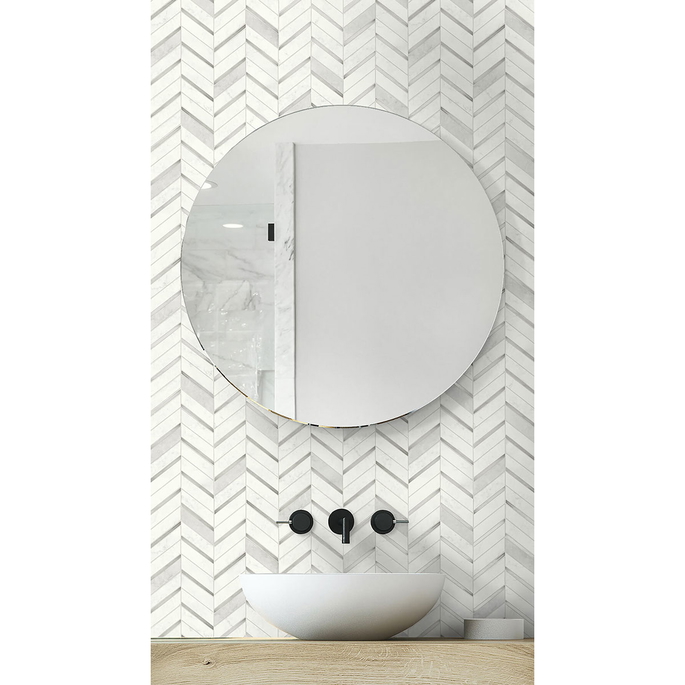NextWall Peel &amp; Stick Chevron Marble Tile Metallic Silver &amp; Pearl Gray Wallpaper image 3 of 5