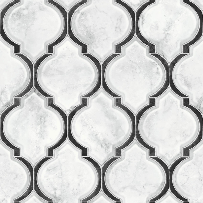 NextWall Peel &amp; Stick Marbled Ogee Onyx &amp; Carrara Wallpaper image 1 of 5
