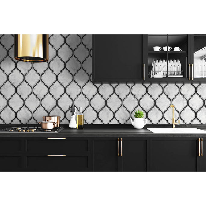 NextWall Peel &amp; Stick Marbled Ogee Onyx &amp; Carrara Wallpaper image 2 of 5