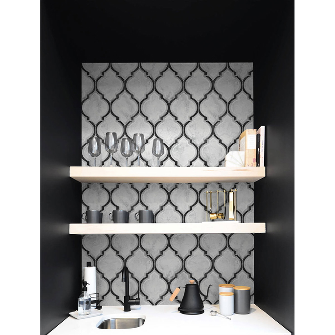 NextWall Peel &amp; Stick Marbled Ogee Onyx &amp; Carrara Wallpaper image 4 of 5