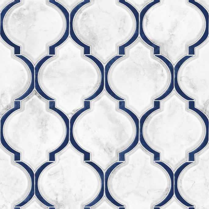 NextWall Peel &amp; Stick Marbled Ogee Royal Blue &amp; Carrara Wallpaper image 1 of 4