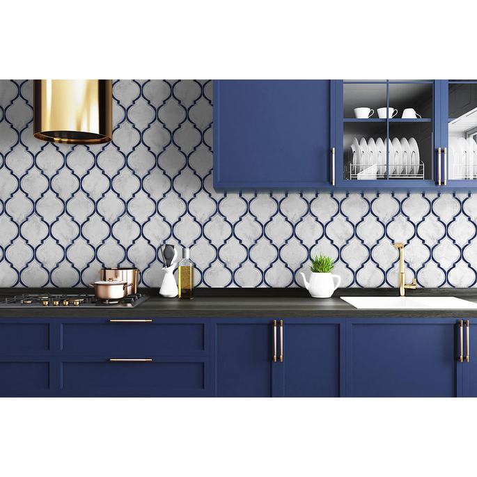 NextWall Peel &amp; Stick Marbled Ogee Royal Blue &amp; Carrara Wallpaper image 2 of 4