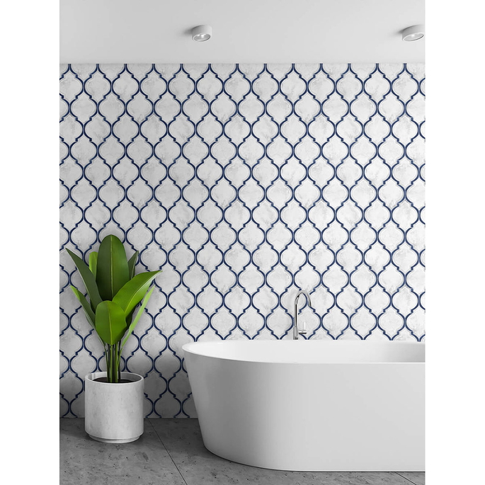 NextWall Peel &amp; Stick Marbled Ogee Royal Blue &amp; Carrara Wallpaper image 3 of 4