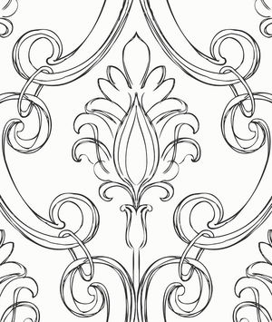 NextWall Peel & Stick Sketched Damask Ebony Wallpaper