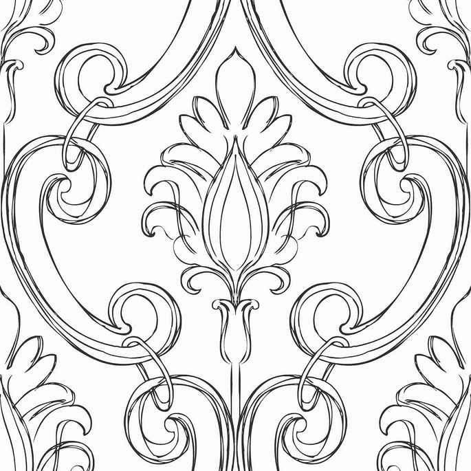 NextWall Peel &amp; Stick Sketched Damask Ebony Wallpaper image 1 of 5