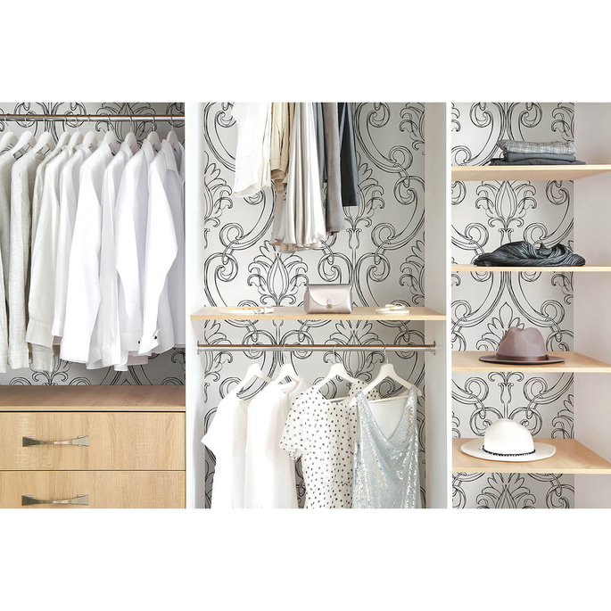 NextWall Peel &amp; Stick Sketched Damask Ebony Wallpaper image 2 of 5