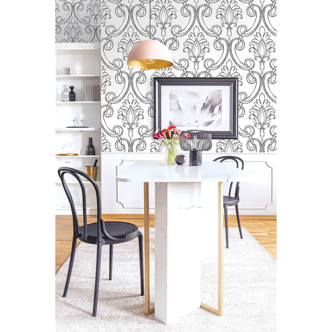 NextWall Peel &amp; Stick Sketched Damask Ebony Wallpaper image 4 of 5