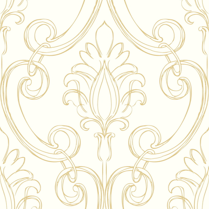 NextWall Peel &amp; Stick Sketched Damask Metallic Gold Wallpaper image 1 of 5