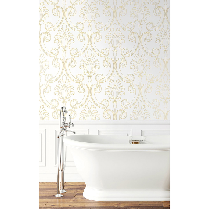 NextWall Peel &amp; Stick Sketched Damask Metallic Gold Wallpaper image 3 of 5
