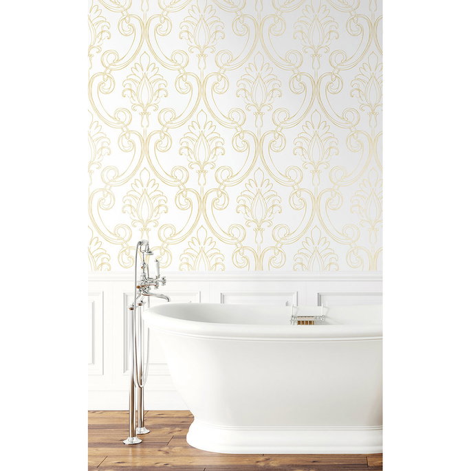 NextWall Peel &amp; Stick Sketched Damask Metallic Gold Wallpaper image 3 of 5