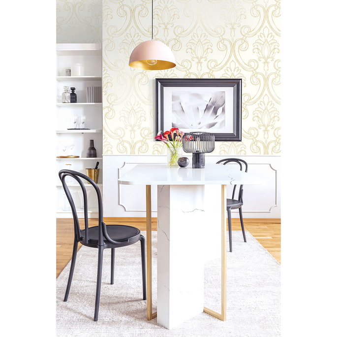 NextWall Peel &amp; Stick Sketched Damask Metallic Gold Wallpaper image 4 of 5