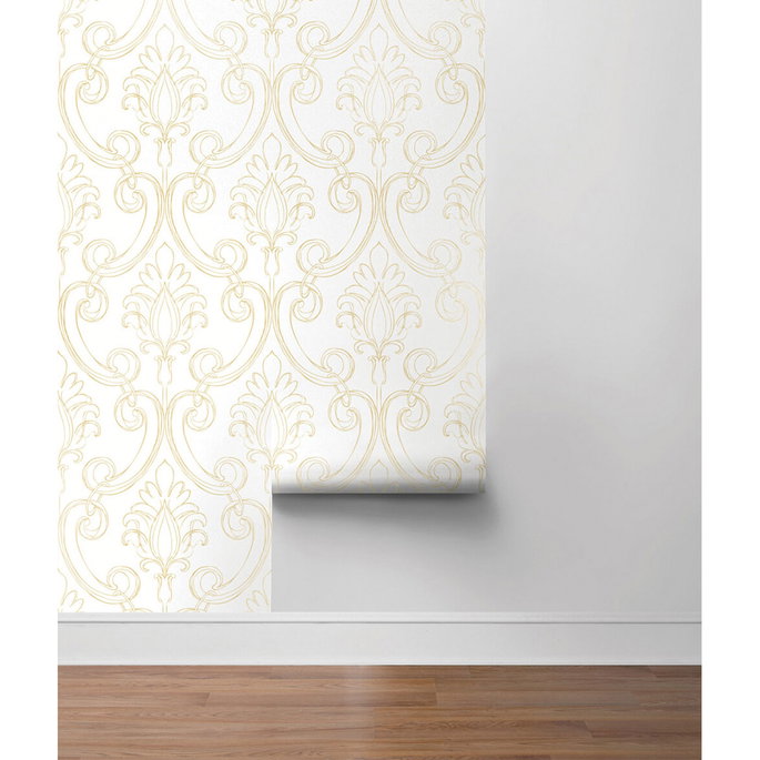 NextWall Peel &amp; Stick Sketched Damask Metallic Gold Wallpaper image 5 of 5