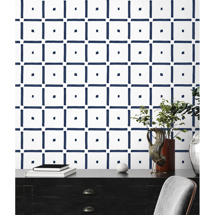 NextWall Peel &amp; Stick Check &amp; Spot Navy Blue Wallpaper image 2 of 5