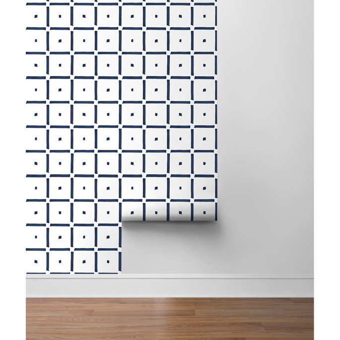 NextWall Peel &amp; Stick Check &amp; Spot Navy Blue Wallpaper image 5 of 5