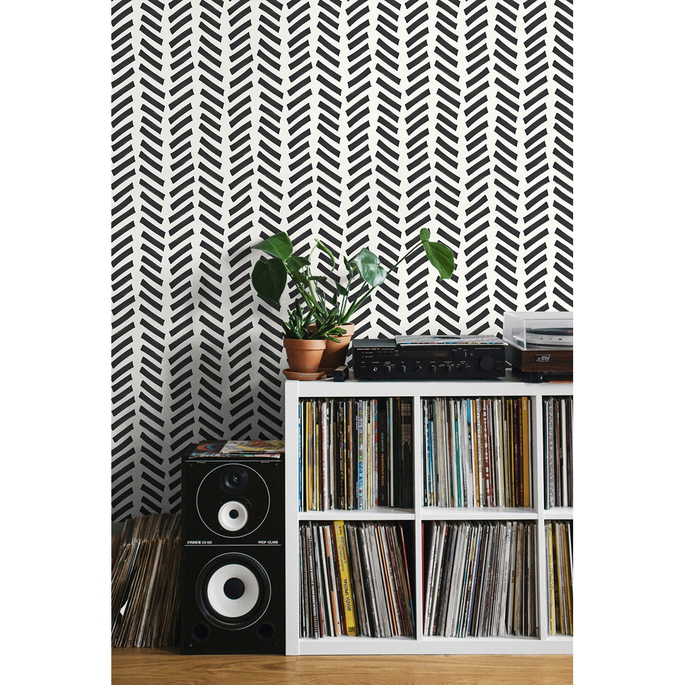NextWall Peel &amp; Stick Mod Chevron Black Wallpaper image 3 of 5