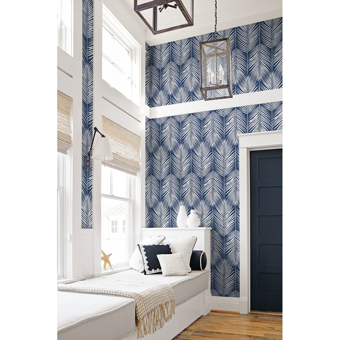 NextWall Peel &amp; Stick Palm Silhouette Coastal Blue Wallpaper image 2 of 5