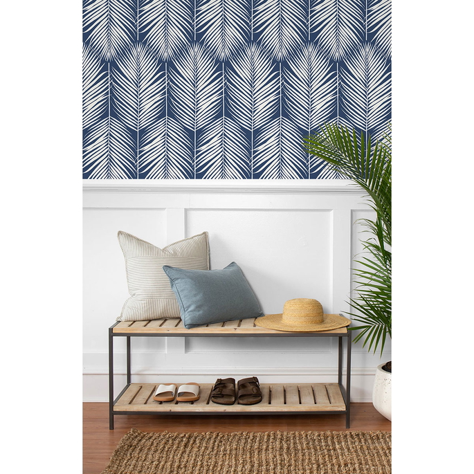 NextWall Peel &amp; Stick Palm Silhouette Coastal Blue Wallpaper image 3 of 5