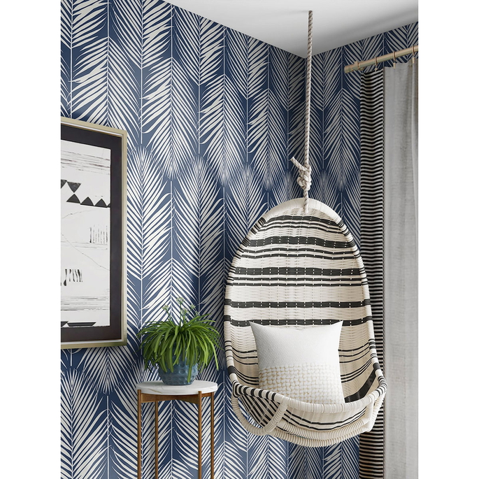 NextWall Peel &amp; Stick Palm Silhouette Coastal Blue Wallpaper image 4 of 5