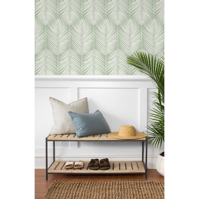 NextWall Peel &amp; Stick Palm Silhouette Pastel Green Wallpaper image 3 of 5