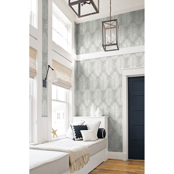 NextWall Peel &amp; Stick Palm Silhouette Harbor Gray Wallpaper image 2 of 5