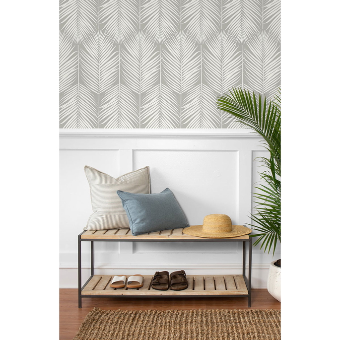 NextWall Peel &amp; Stick Palm Silhouette Harbor Gray Wallpaper image 3 of 5