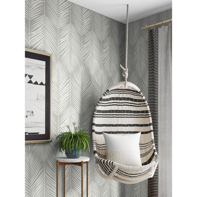 NextWall Peel &amp; Stick Palm Silhouette Harbor Gray Wallpaper image 4 of 5