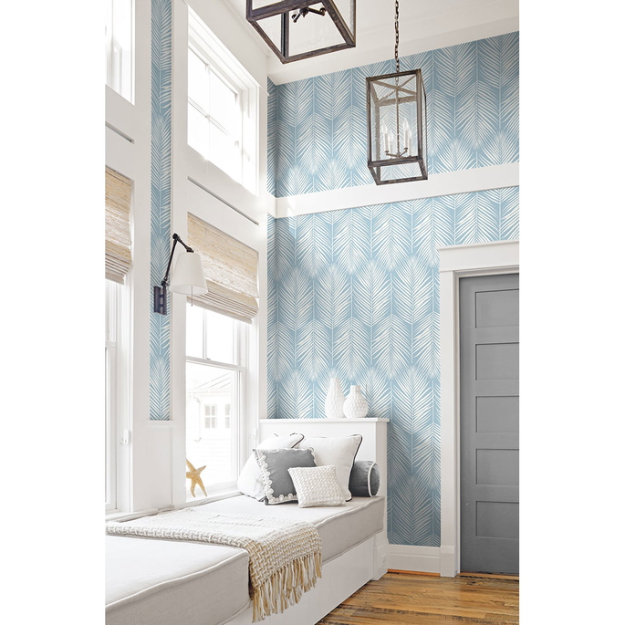 NextWall Peel &amp; Stick Palm Silhouette Hampton Blue Wallpaper image 2 of 5