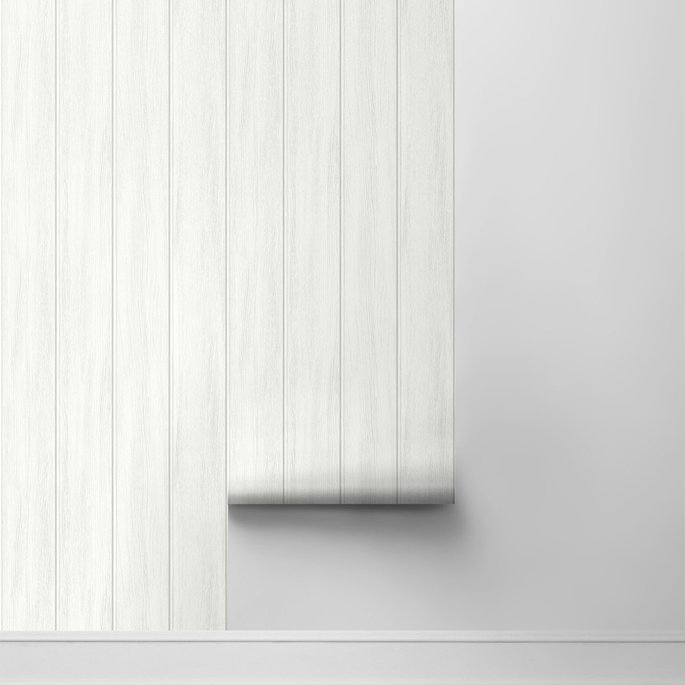 NextWall Peel &amp; Stick Wood Panel Alabaster Wallpaper image 2 of 4