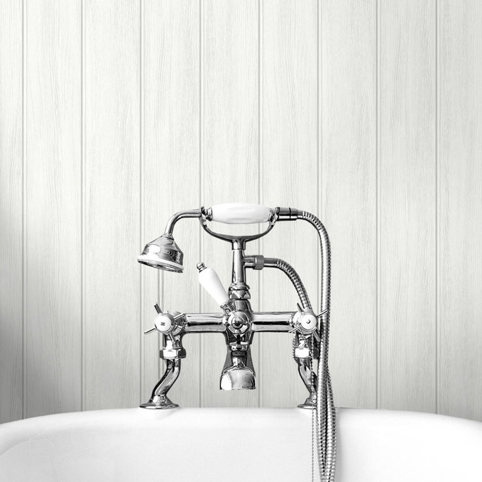 NextWall Peel &amp; Stick Wood Panel Alabaster Wallpaper image 4 of 4
