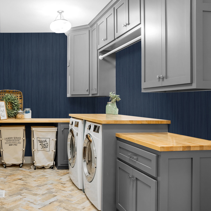 NextWall Peel &amp; Stick Wood Panel Naval Blue Wallpaper image 3 of 4