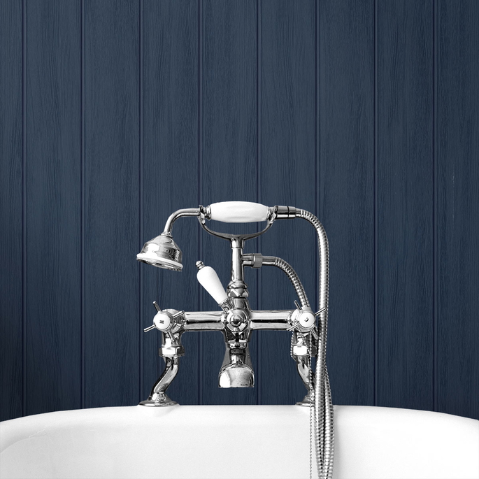 NextWall Peel &amp; Stick Wood Panel Naval Blue Wallpaper image 4 of 4