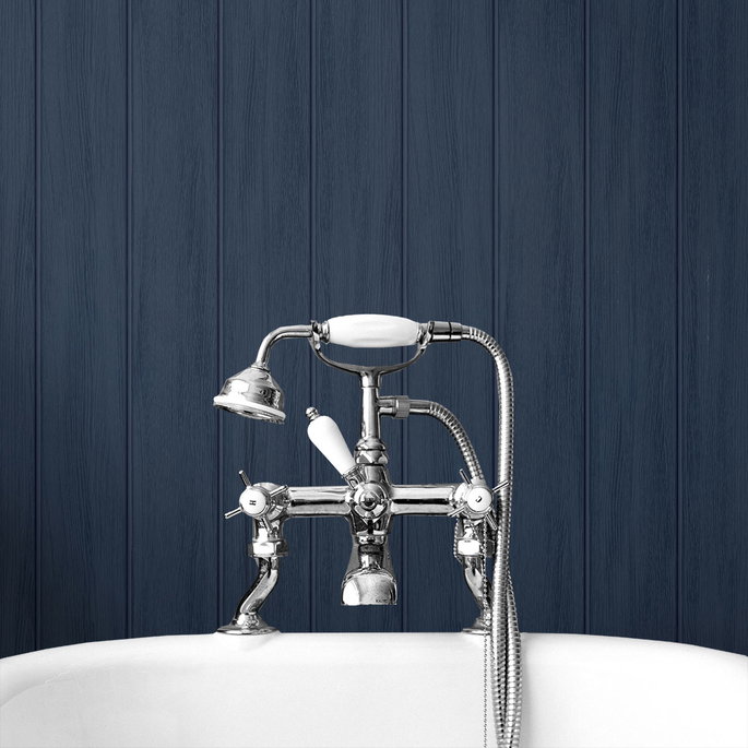 NextWall Peel &amp; Stick Wood Panel Naval Blue Wallpaper image 4 of 4