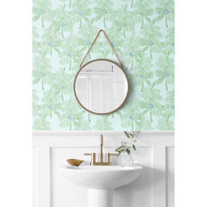 NextWall Peel &amp; Stick Palm Beach Baby Blue &amp; Seafoam Wallpaper image 2 of 5