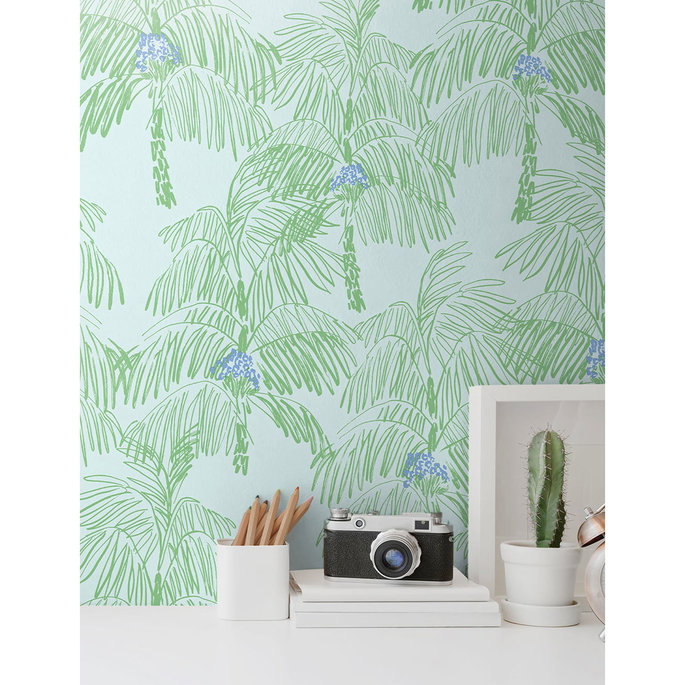 NextWall Peel &amp; Stick Palm Beach Baby Blue &amp; Seafoam Wallpaper image 4 of 5