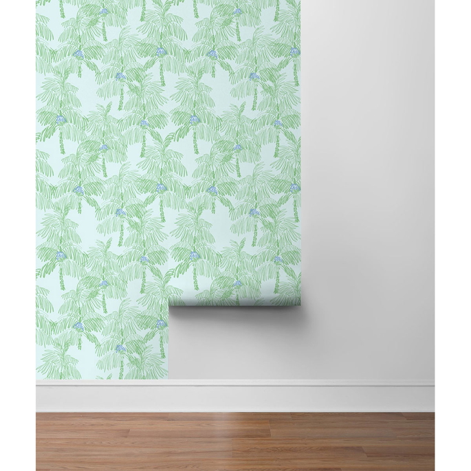 NextWall Peel &amp; Stick Palm Beach Baby Blue &amp; Seafoam Wallpaper image 5 of 5