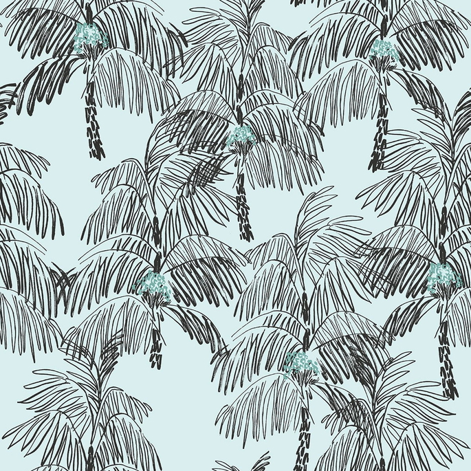 NextWall Peel &amp; Stick Palm Beach Sky Blue &amp; Black Wallpaper image 1 of 5